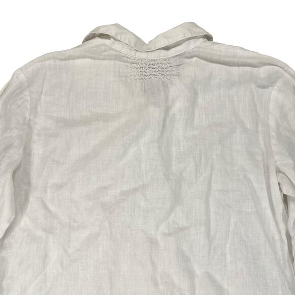 J. Jill White Linen Popover Collared Top Womens Size Medium Petite 3/4 Sleeve - Picture 8 of 15